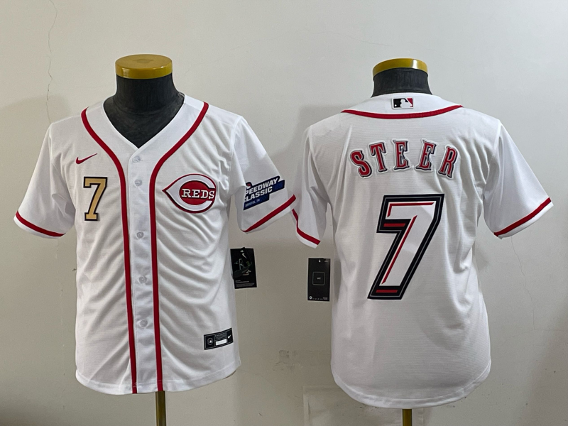 Women Cincinnati Reds #7 Steer white Nike MLB 2025 Jersey 005->women mlb jersey->Women Jersey